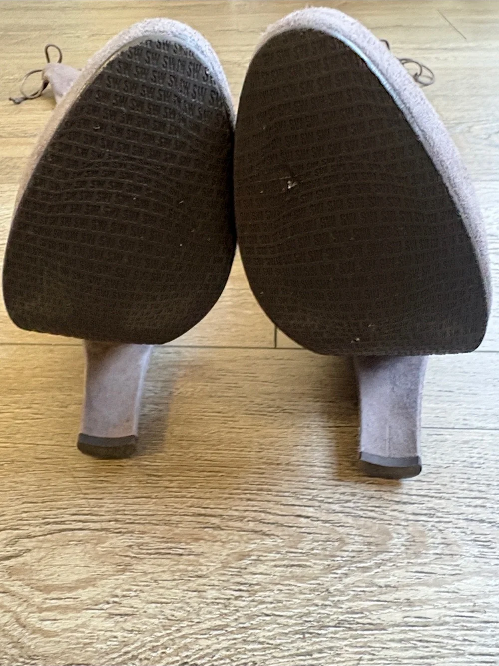 Stuart Weitzman Highland Over the Knee Grey Suede Block Heel Boots Back Lace-up
